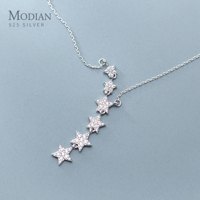 MODIAN Twinkle Pentagram Y-Shape Pendant Necklace for Women 925 Sterling Silver Luxury Link Chain Necklace Wedding Fine Jewelry