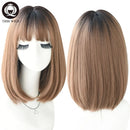 7JHH WIGS Omber Brown Wigs With Side Bangs For Girl Bob Straight Hair Fashion Noble Heat Resistant Synthetic Wigs Women