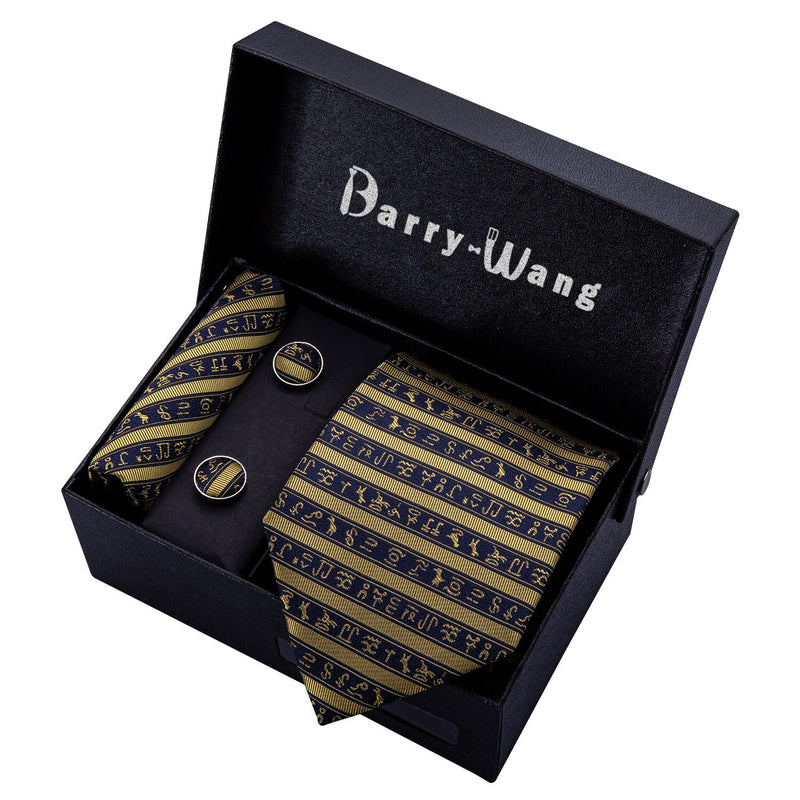 Gold Men Tie Paisley Silk Tie Pocket Square Gift Box Set Barry.Wang Luxury Designer Neck Tie For Men Male Gravat Wedding BB-5150