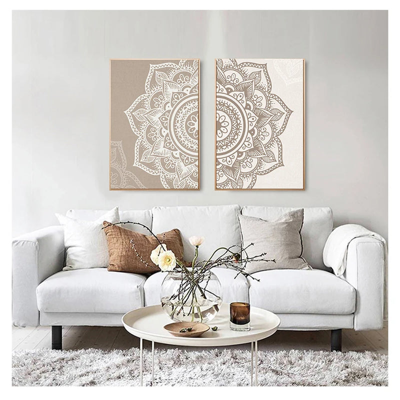 Wall Art Print Poster Picture Canvas Painting Living Room Home Interior Yoga Room Decor No Frame Bohemian Mandala Floral Beige