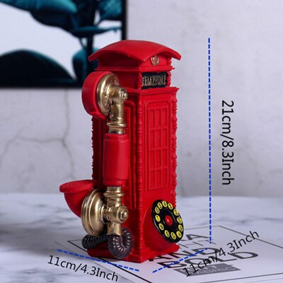 VILEAD 21cm Resin Telephone Booth Figurines Creative European Call Box Piggy Bank Decoration Hogar Handmade Crafts Vintage Gifts