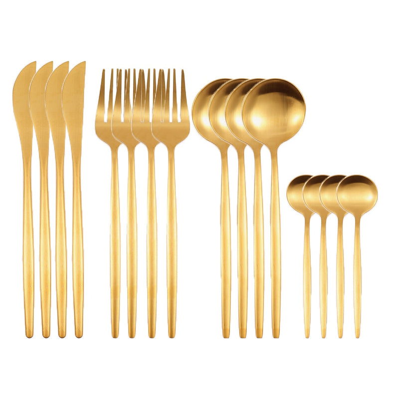 16Pcs Gold Matte Dinnerware Set 304 Stainless Steel Cutlery Set Dinner Knife Fork Spoon Kitchen Silverware Set Tableware Supply