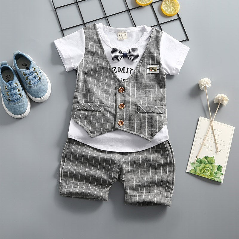 New Summer Newborn Baby Boys Clothes Children Gentleman Tie T-shirt Shorts 2Pcs/Set Toddler Cotton Girls Clothing Kids Tracksuit