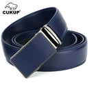 CUKUP Men's New Design Quality Blue Genuine Leather Dress Belt Ratchet Automatic Buckle Belts for Men 2022 New Designers NCK710