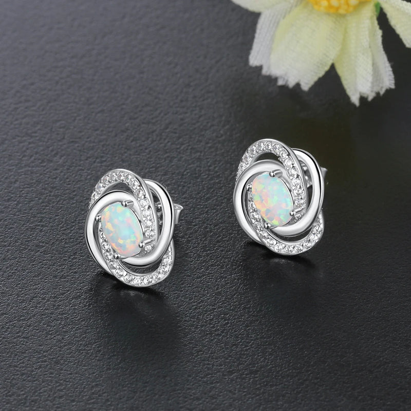 925 Sterling Silver Opal Earrings with Cubic Zirconia Twist Knot Stud Earrings for Women Silver 925 Jewelry Gift  (Lam Hub Fong)