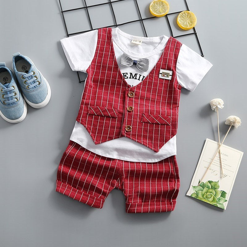 New Summer Newborn Baby Boys Clothes Children Gentleman Tie T-shirt Shorts 2Pcs/Set Toddler Cotton Girls Clothing Kids Tracksuit