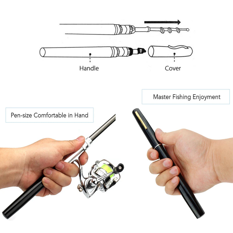 1M/1.4M/1.6M Mini Pocket Pen Shape Aluminum Alloy Fishing Rod Portable Baitcasting Rods Pole + Fishing Reel Set Combos Pesca