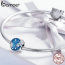 BAMOER Blaue Emaille Runde Perlen Silber 925 Weltraum Galaxie Astronaut Anhänger passend für europäische Modemarken Armbänder 3mm SCC1148