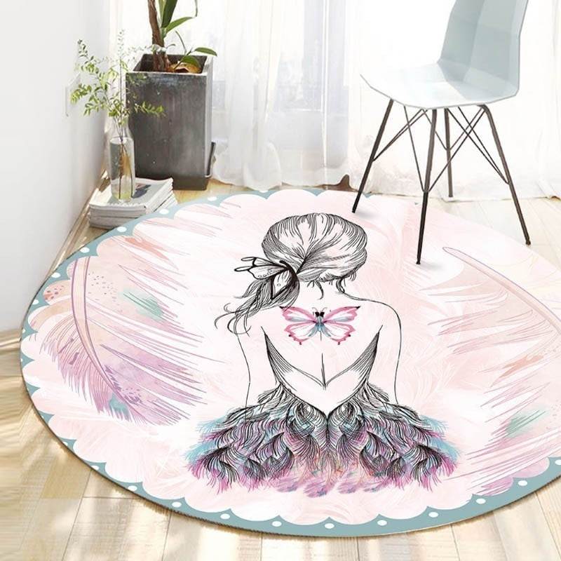 5 Sizes Kids Romm Decorative Round Carpet Fashion Cartoon Rabbit Round Area Rugs Parlor Girls Pink Bedroom Floor Mat Anti-slip