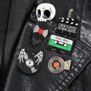 Punk Music Lovers Pin Skeleton DJing Vinyl Record Player Enamel Pin Badge Tape Lapel Pins Brooches Shirt Bag Cool Gothic Jewelry