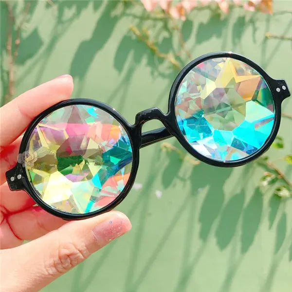 Oulylan Round Kaleidoscope Glasses Rave Festival Men Women Brand Designer Holographic Kaleidoscope Party Sunglasses Retro