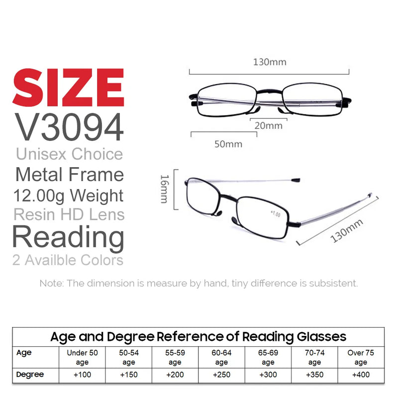 VIVIBEE Mini Size Fold Men Square Reading Glasses 150 Titanium Metal Rectangular Frame Folding Small Women +2 +1.5 Glasses