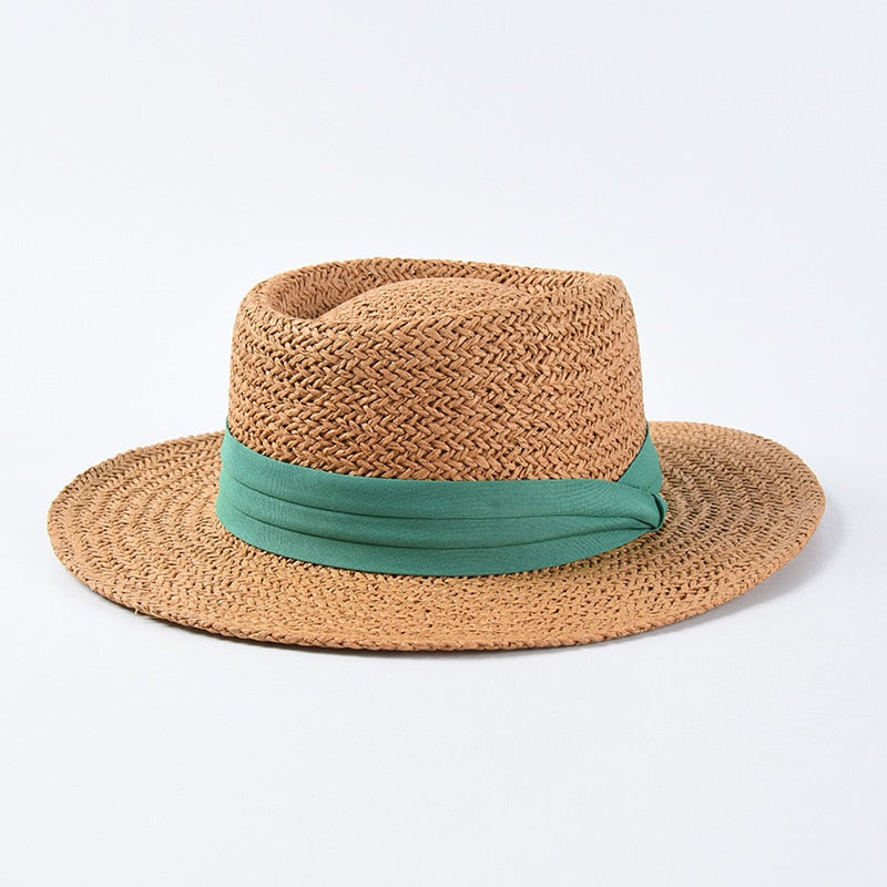 New Handmade Straw Beach Hat For Women Summer Holiday Panama Cap Fashion Concave Flat Sun Protection Visor Hats Wholesale