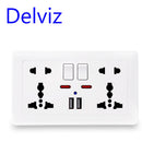 Delviz Wall Power Socket Universal 5 Hole, 2.1A Dual USB Charger Port,146mm*86mm, LED indicator, UK Standard USB Switched Outlet