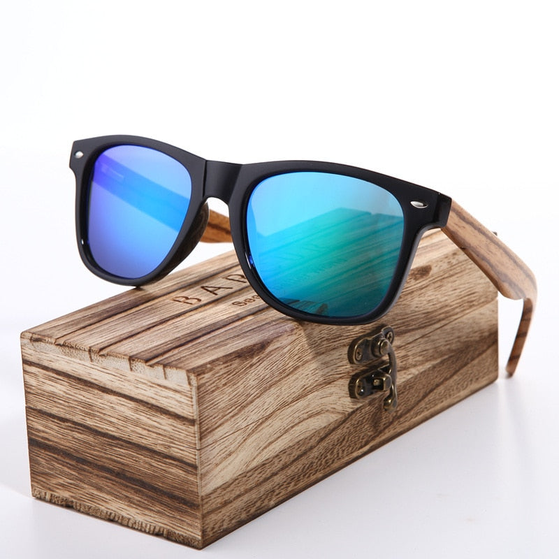 Sunglasses Polarized Zebra Wood Sunglasses Hand Made Vintage Wooden Frame Male Driving Sun Glasses Shades Gafas With Box