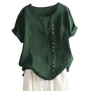 Vintage Cotton Linen Blouse 2022 Summer Boho Loose Tunic Tops Women Casual O Neck Short Sleeve Work Shirts Button Female Blusas