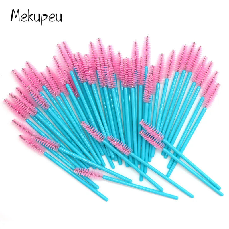 50 Pcs/lot Nylon Golden Blue Handle Mascara Wands Applicator Disposable Eyelash Brush For Eyelash Extension Makeup Brushes