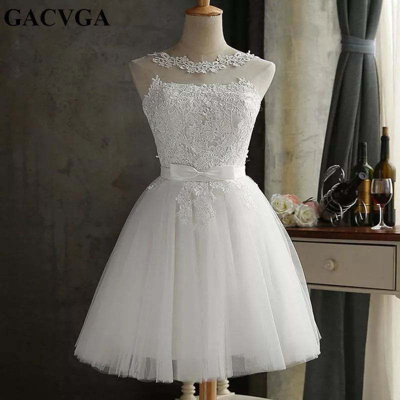GACVGA  Lace Summer Dress Women Sleeveless Lovely White Bowknot Short Dress Slim Christmas Party Dresses Vestidos