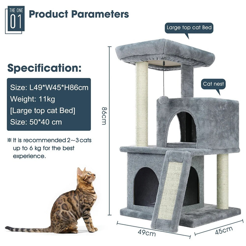Domestic Delivery Cat House Luxury Cat Jumping Toy with Ladder Scratching Wood Climbing Tree Toys Cat Furniture