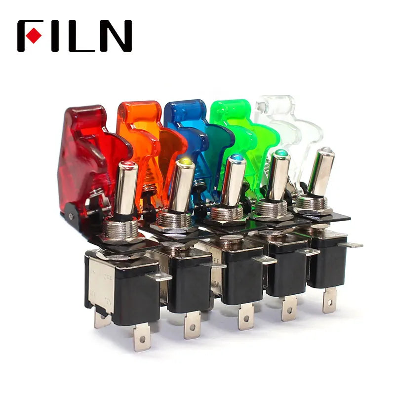 FILN  Rocker switch Auto Car Boat Truck Illuminated Led Toggle Switch With Safety Aircraft Flip Up Cover Guard 12V20A ASW-07D