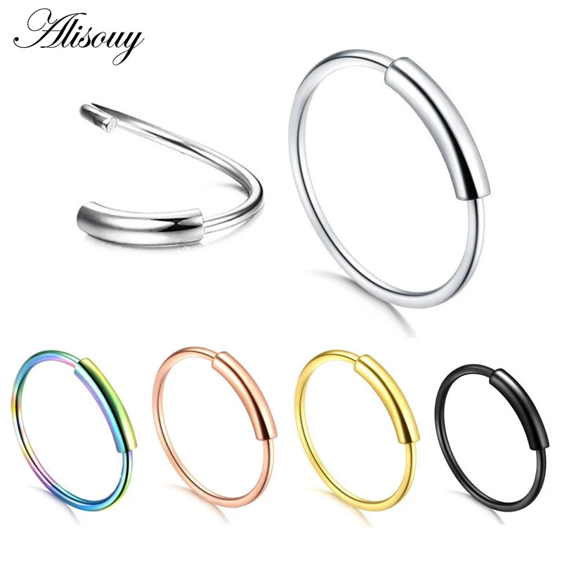 Alisouy 1PC 22g 6/8/10mm Steel Hinged Clicker circle ring Piercing Nose Ring Hoop Lip Ear Ring Body Jewelry Piercing Clip Gift