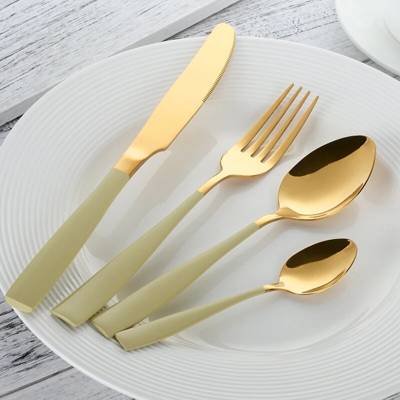 Luxury Cutlery 24Pcs Black Flatware Sets Stainless Steel Kitchen White Dinner Set Beautiful Tableware For Restaurant Table Knife