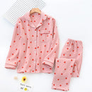Spring New Ladies Pajamas Set Heart Printed Crepe Cotton Double-layer Gauze Turn-down Collar Long-sleeve Trousers Household Wear