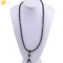 CSJA Natural Gem Stone Black Onyx 108 Rosary Mala Beads Men Wrapped Handwork Bracelets 7 Chakra Tibetan Buddhist Meditation F007