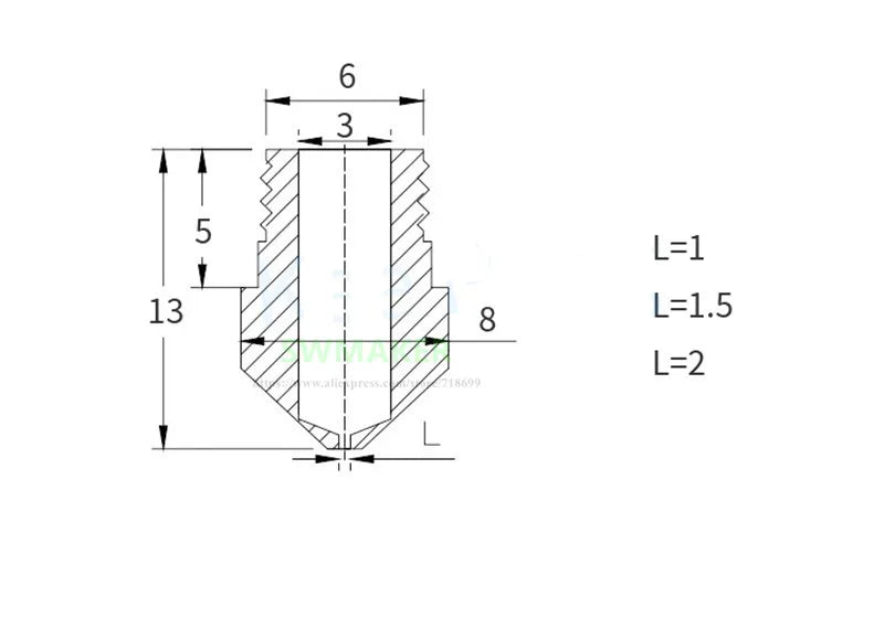 MK8 M6 Large Caliber Copper Nozzle brass nozzle 1.0mm 1.5mm 2.0mm Larger Diameter For 1.75mm 3mm Filament 3D Printer Accessories