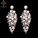 TREAZY Gold Color Bridal Drop Earrings Simulated Pearl Crystal Statement Earrings for Women Wedding Party Jewelry Gift