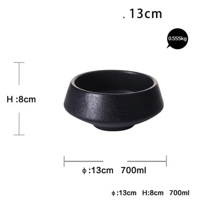 KINGLANG 1PCS Ceramic Rice Black Matte Bowl Home Soup Restaurant Noodle Bowl Snack Tableware