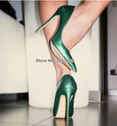 ALMUDENA Metallic Green Matte Pointy Toe High Heel Shoes Shallow Sexy Stiletto Heel Pumps Nightclub Shoes 12cm 10cm 8cm Dropship