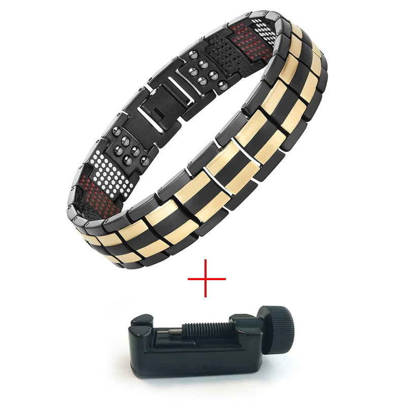 Escalus Men's Black Pure Titanium Magnetic For 4in1 Magnets Negative Ions Germanium Health Bracelets Jewelry