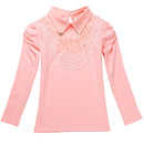 School Girls Blouse Shirts New 2021 Spring Fashion Kids Solid Turn-Down Lace Flower Blouses High Quality Children Cotton Clothes