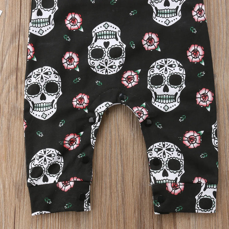 Citgeett Halloween Newborn Skull Floral Baby Boys Girls Romper Sleeveless Jumpsuit Headband Outfits Summer Holiday Clothes