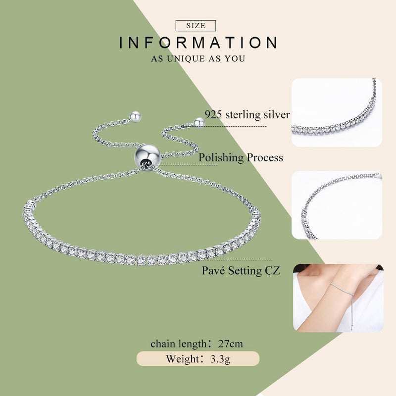 WOSTU Top Sale Real 925 Sterling Silver Sparkling Strand Chain Bracelet For Women Fine Jewelry Lucky Gift CQB029