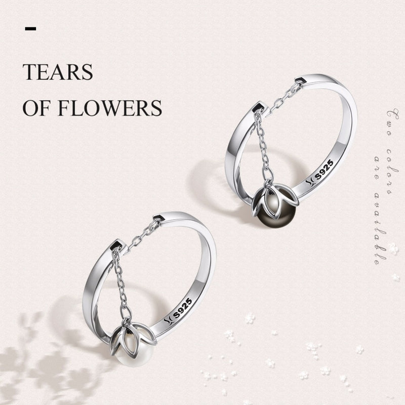 BAMOER Genuine 925 Sterling Silver Tears Of Flowers Dangle Open Finger Rings for Women Luxury Sterling Silver Jewelry SCR165