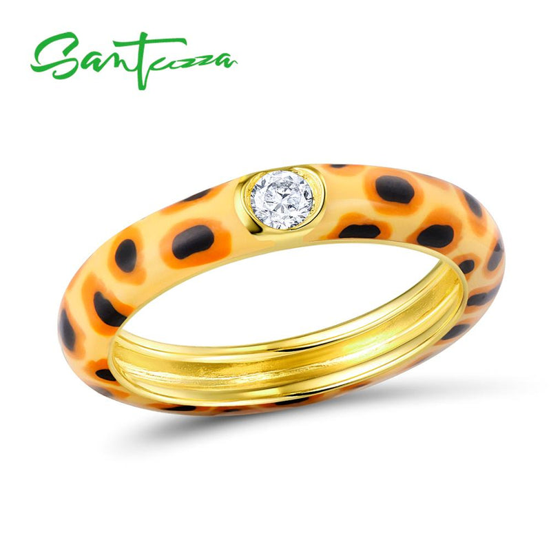 SANTUZZA Pure 925 Sterling Silver Rings for Women Colorful leopard print Eternity Ring anillos Gift Fine Jewelry Enamel HANDMADE