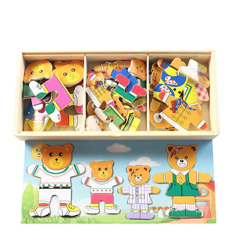 Wooden Puzzle Set Baby Educational Toys Bear Changing Clothes Puzzles Kids Children&