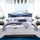 Bettwäsche-Set, blau bestickt, weiß, aus Premium ägyptischer Baumwolle, seidig weich, mit tiefer Matratzenhöhe, für Super/US King Queen