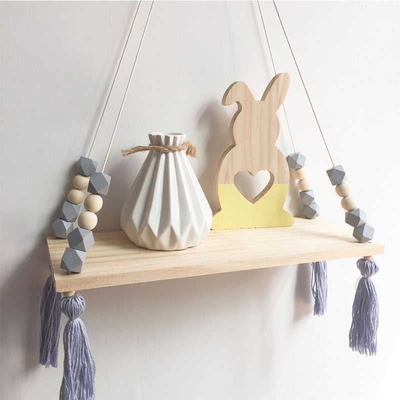 Kids room Wooden wall shelves Natural Wood Beads Wall Shelf Storage Shelf Kids Decorative Shelves For Kids Nursery Decoration