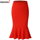 Summer Fashion Women High Waist Mermaid Skirt Solid Color Knee Length Trumpet Skirts Lady Office Wear Skirts