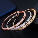 ThreeGraces Chic Unique Rose Gold Color Cubic Zircon Setting Statement Round Pattern Open Cuff Bracelets Bangles for Women BA031