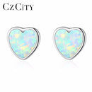 CZCITY 925 Sterling Silver Lovely Blue Green White Heart Opal Stud Earrings for Women Engagement Wedding Fine Jewelry Gifts