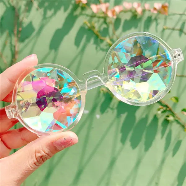 Oulylan Round Kaleidoscope Glasses Rave Festival Men Women Brand Designer Holographic Kaleidoscope Party Sunglasses Retro