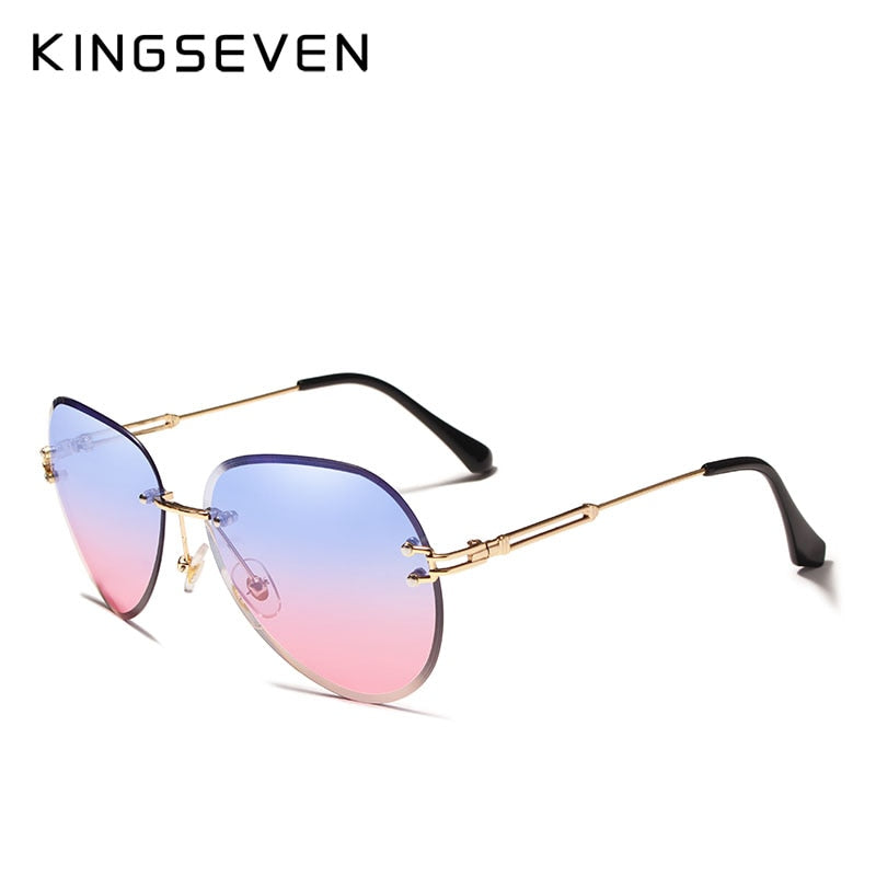 KINGSEVEN DESIGN Women Rimless Pilot Sunglasses Blue Gradient Lens UV400 Protection