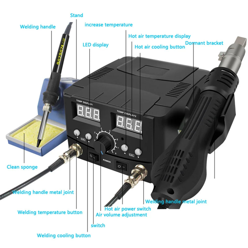 800W 2 In 1 digital ESD Hot Air Gun Soldering Station Welding Solder Iron 220v For SMD Desoldering Rework station 8586 upgrade