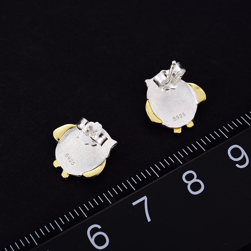 Lotus Fun Real 925 Sterling Silver Natural Creative Handmade Designer Fine Jewelry Ctue Owl Stud Earrings for Women Brincos