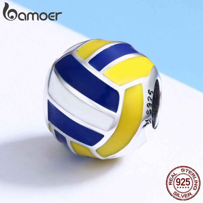 BAMOER Authentic 100% 925 Sterling Silver Sport Ball Volleyball Love Charm Beads fit Women Bracelet DIY Beads Jewelry SCC448