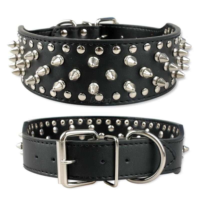 2 inch Wide Spiked Dog Collar Studded Leather Dogs Collars for Medium Large Breeds Dogs Pitbull Mastiff Boxer Bully Black